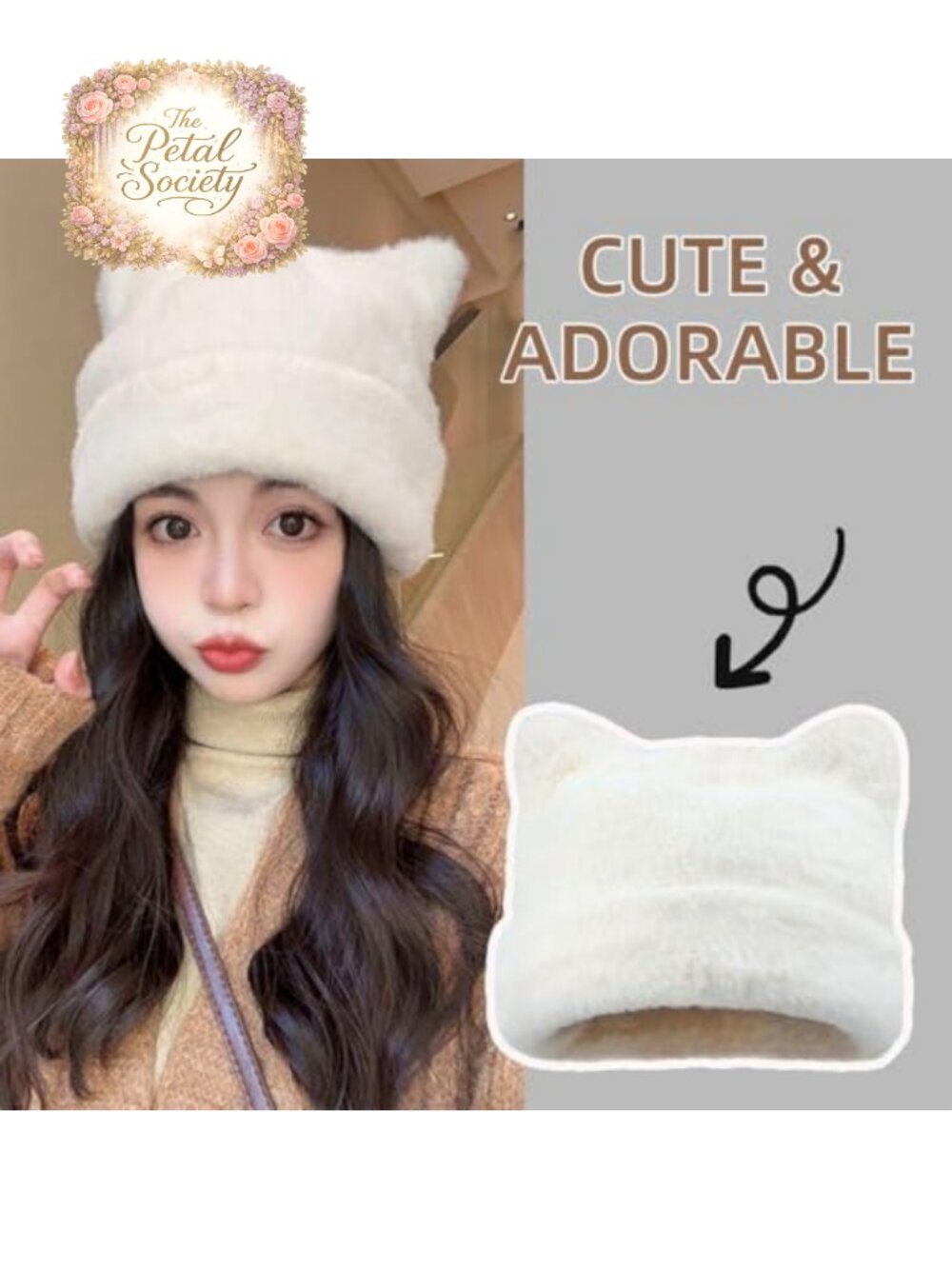 Womens Winter Beanie Cat Ear Hat Plush Cotton Faux Rabbit Fur Warm - Picture 5 of 6